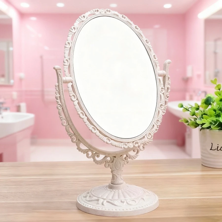 Retro Decorative Mirrors Desktop Makeup Mirror 360 Rotation Double Sided Beauty Dressing Mirror Bedroom Decor Girl Gift