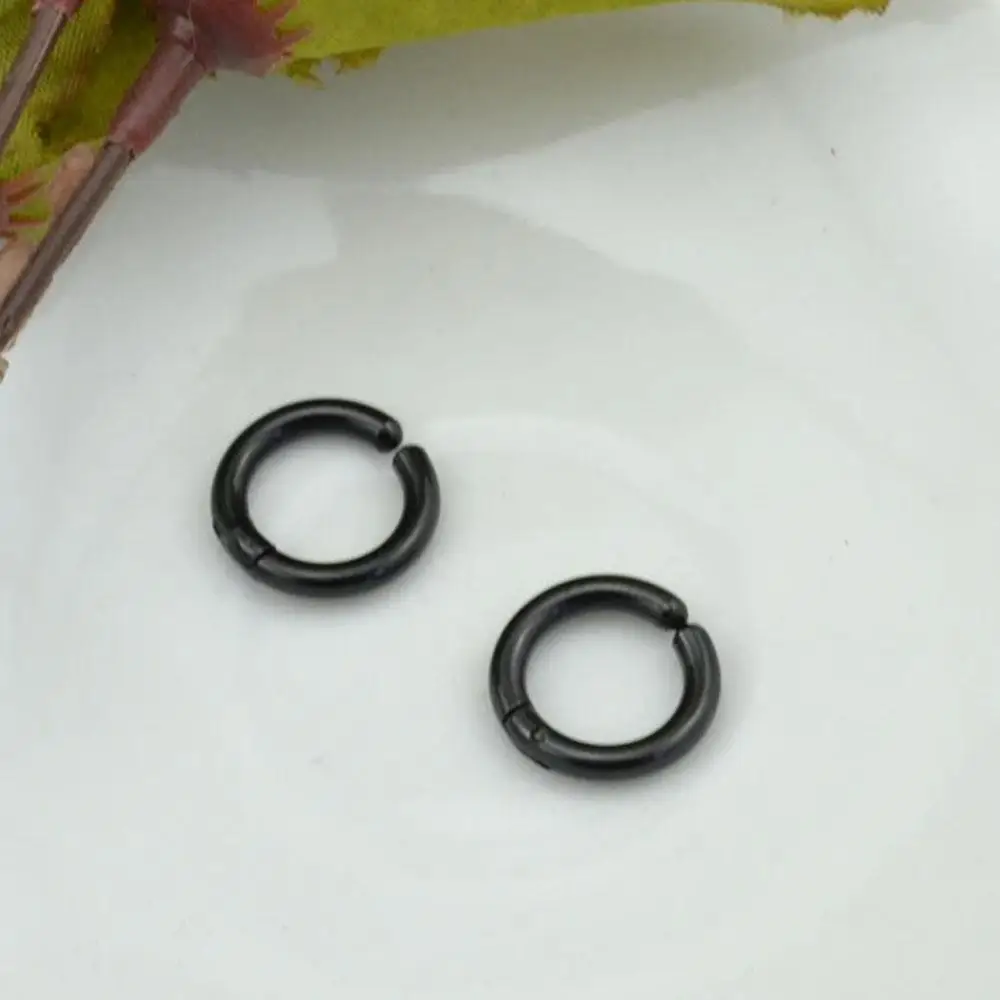 1/2/14Pcs Set Punk Clip On Hoop Earrings For Men Women Stainless Steel Non Piercing Magnetic Dangle Earring Black Hoop Jewelry view 3