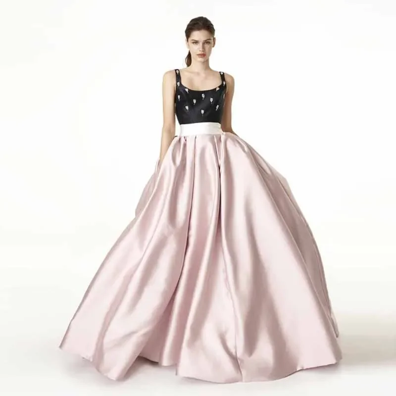 Classic Pale Pink Maxi Skirts with Pockets Extra Puffy Taffeta Evening Women Skirts Female Wedding Party Skirt Simple Casual 