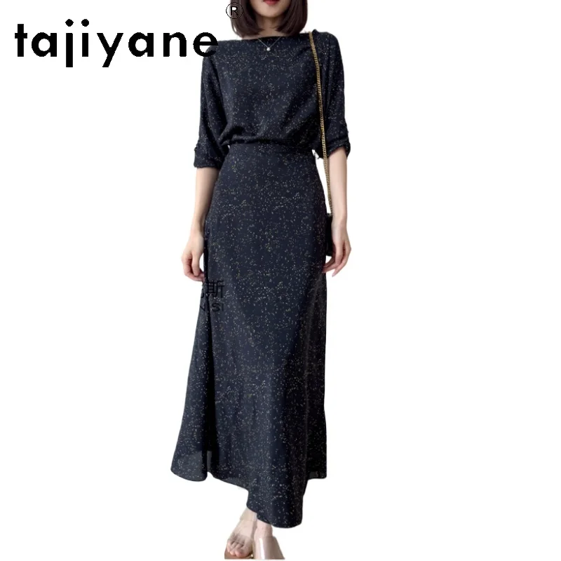 

TAJIYANE 100% Mulberry Silk Dress Woman Summer 2025 Party Long Dresses High Quality Printed Frocks Ladies Clothes платье женское