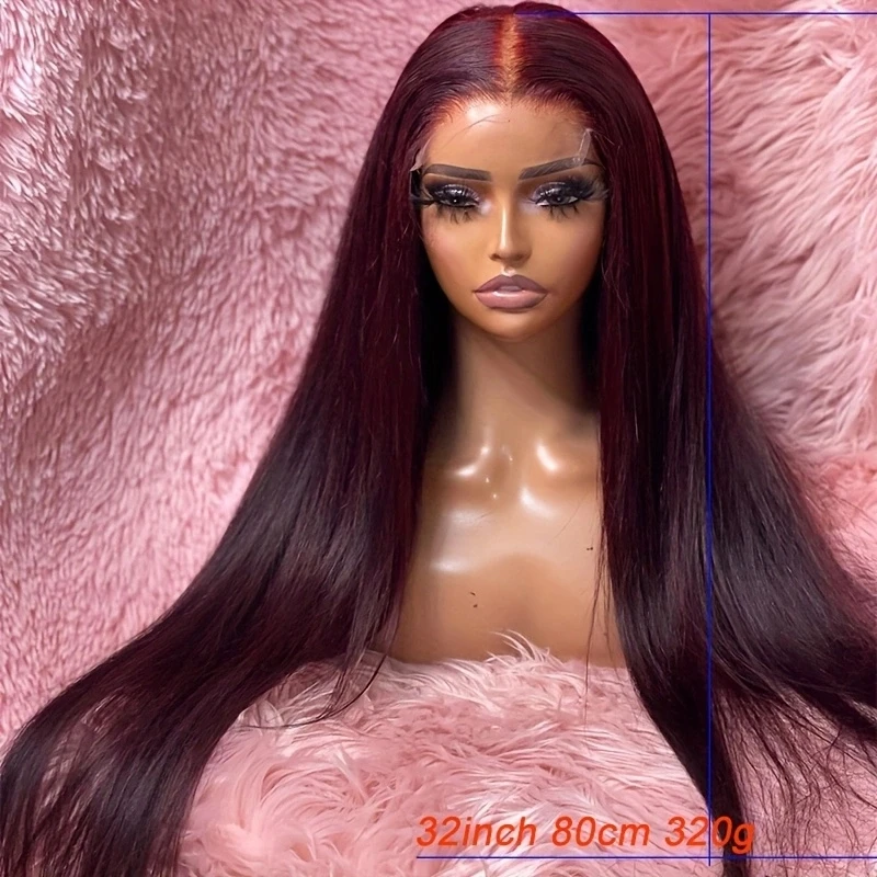 26inch Lace Front Wig Silky Straight 180Density Burgundy 99J Daily Glueless Long For Women Preplucked With Baby Hair