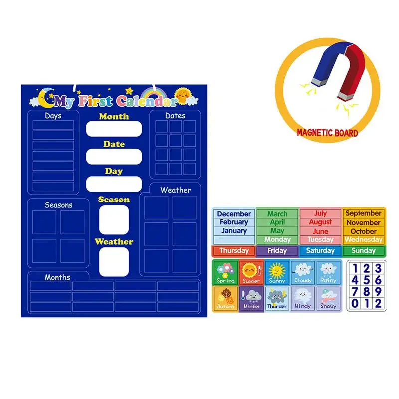 Imagem -03 - Calendário Diário Magnético para Crianças Estação Meteorológica Brinquedo Pré-escolar Calendário de Aula Magia Simples 2023