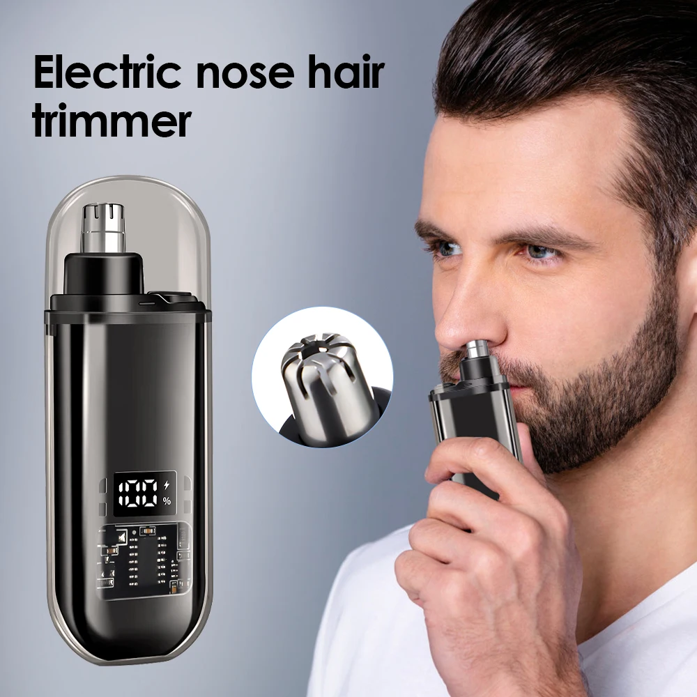 Electric Nose Hair Trimmer Cut Nose Hair Digital Display 6000 Rpm Portable Without Harming Nasal Cavity Detachable Wash Type-C