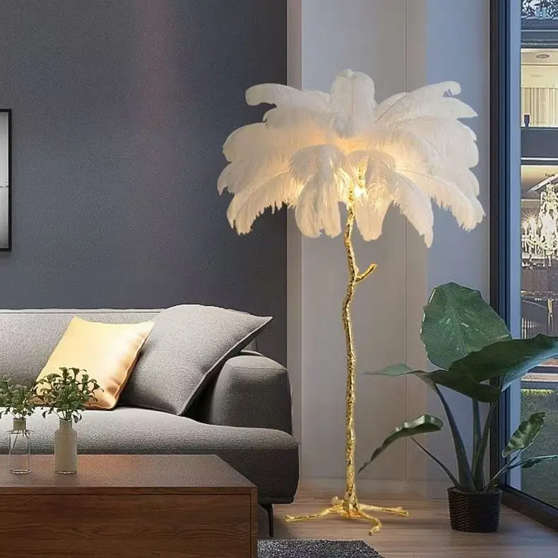 Nordic Ostrich Feather Floor Lamp Living Live Room Atmosphere Home Decor Sofa Corner Standing Lamp Bedroom Bedside Table Light