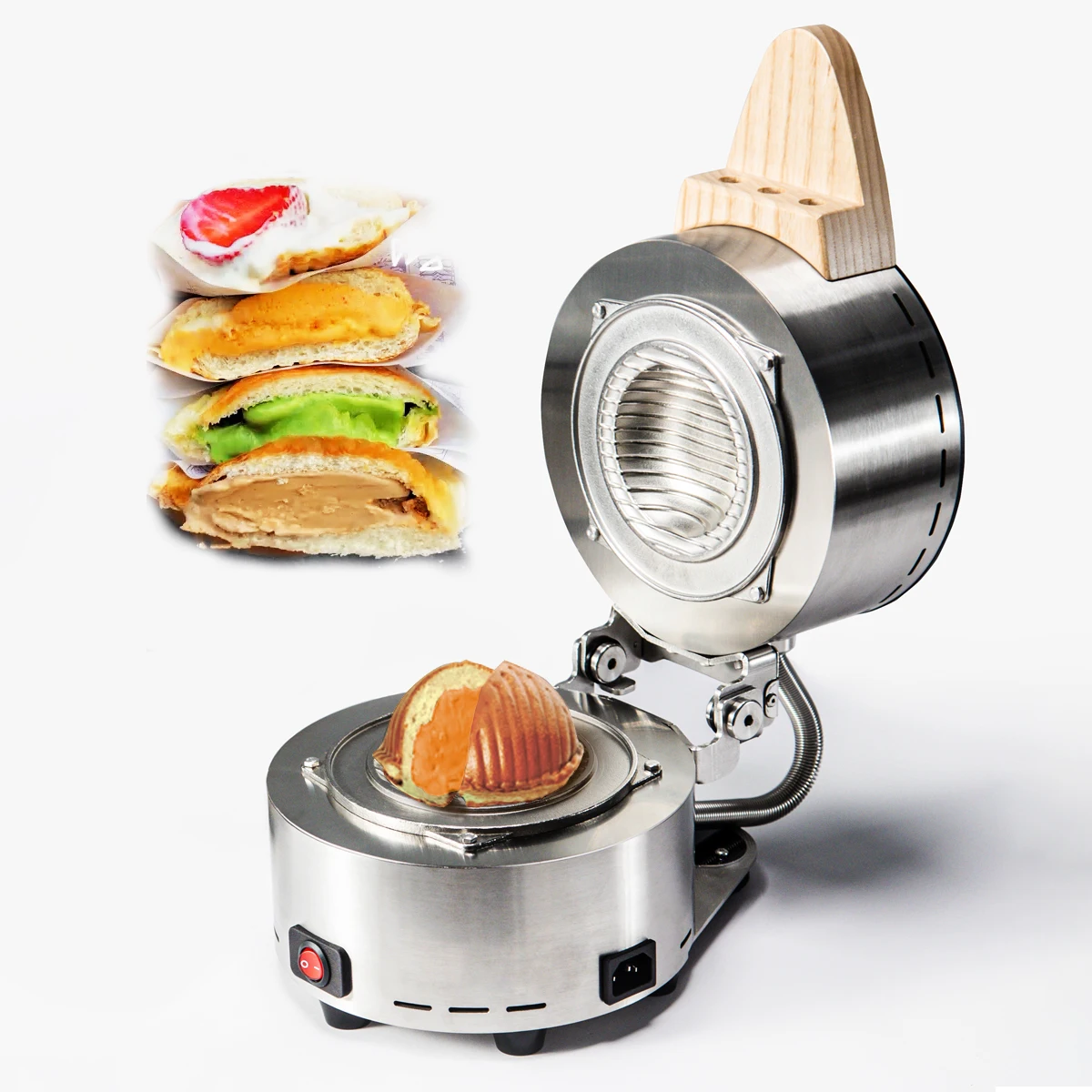 

110/220V Ice Cream Sandwich Maker CE Approved Panini Maker Gelato Heat Press No Coaing Stainless Plate UFO Burger Maker