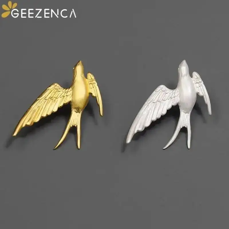 GEEZENCA 925 Sterling Silver 3D Swallow Bird Brooch For Women Artistic Animal Personalized Clothing Accessories Pins Party Gift