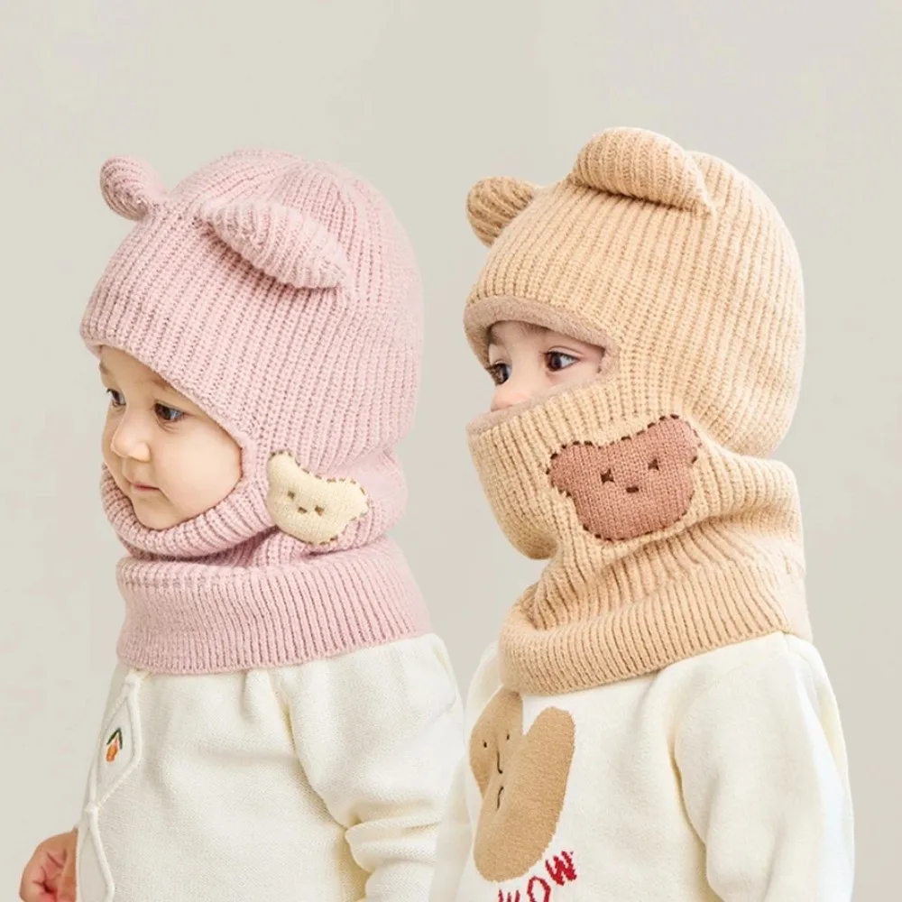 

New Fleece Knit Hat Cartoon Pattern Thick Winter Cap Warm Windproof One Piece Scarf Hat Winter