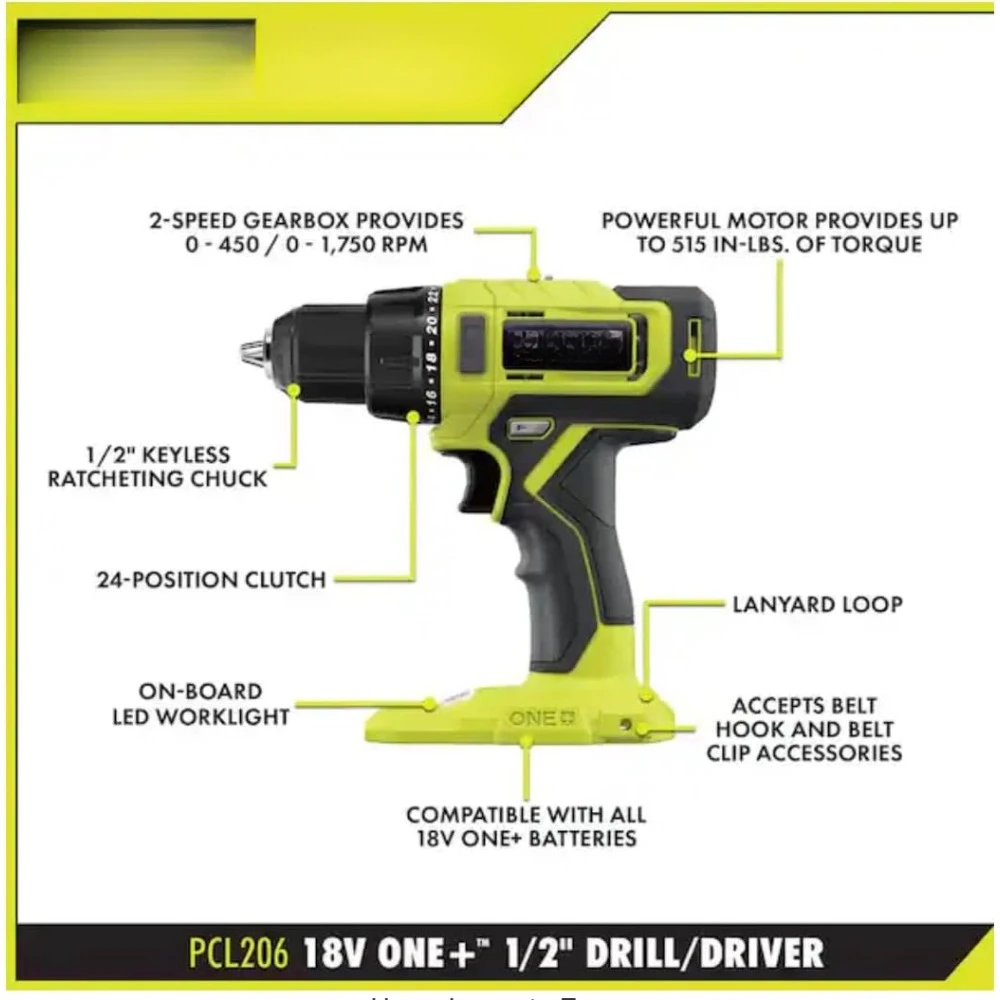 18V Cordless 1/2 in. Drill/Driver (Tool Only) PCL206B Black Green