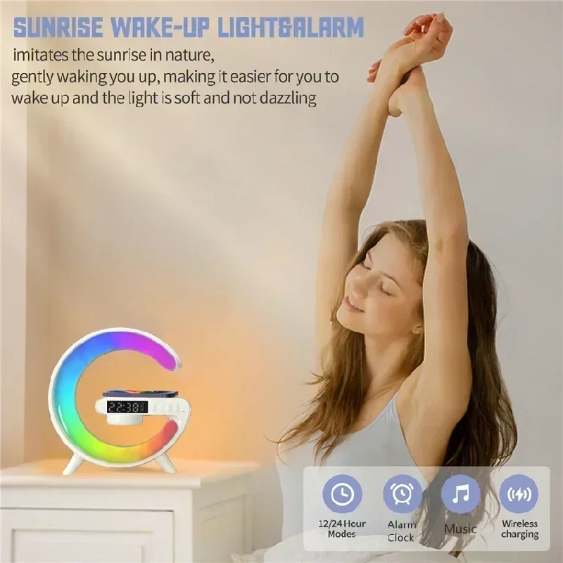 Original Wireless Charger Alarm Clock Speaker RGB Light Multifunction Fast charging Stand Dock For iPhone Samsung Xiaomi Huawei
