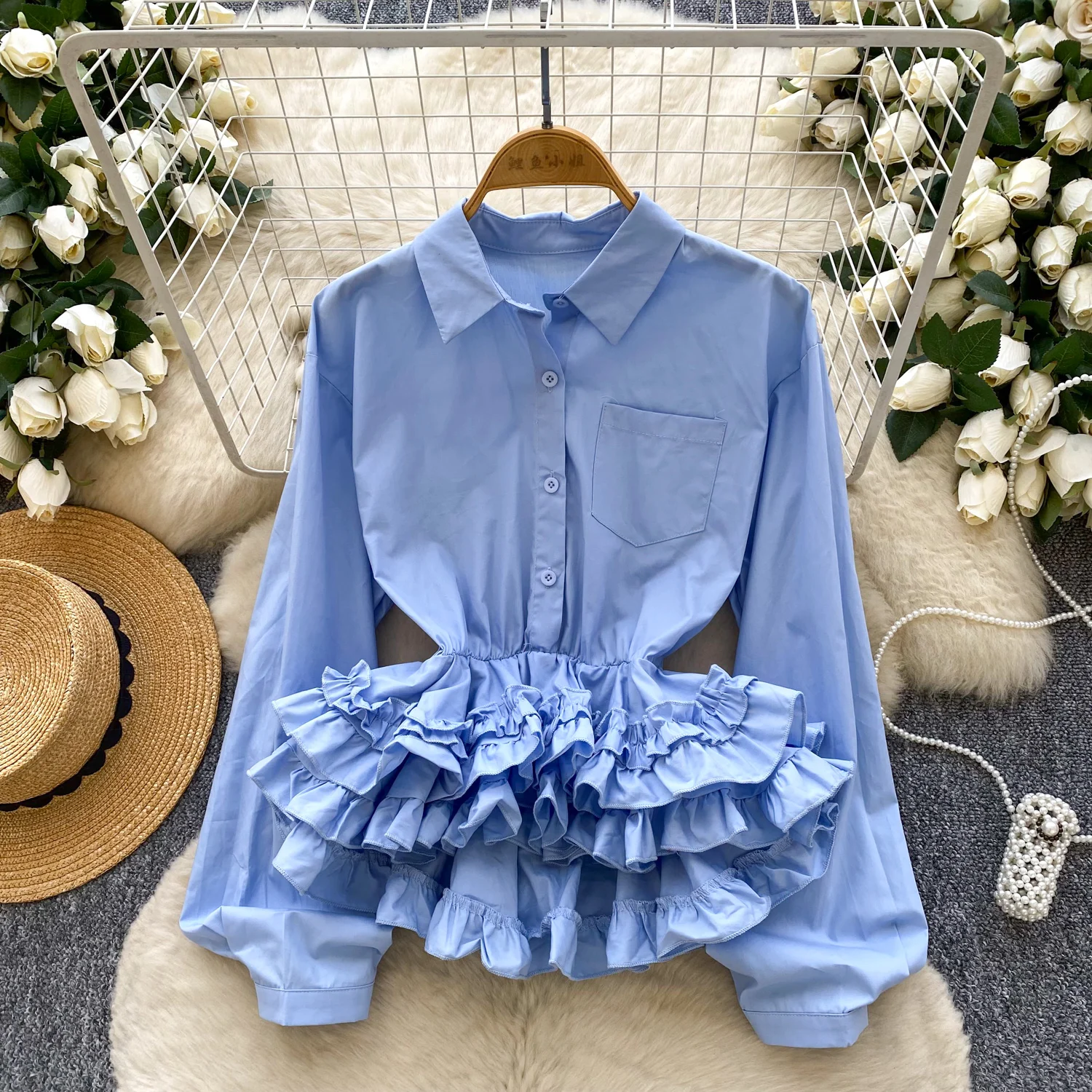 

Chic vintage Three-dimensional Elegant Fashion Shirt High Street Women Blouse office lady women clothing