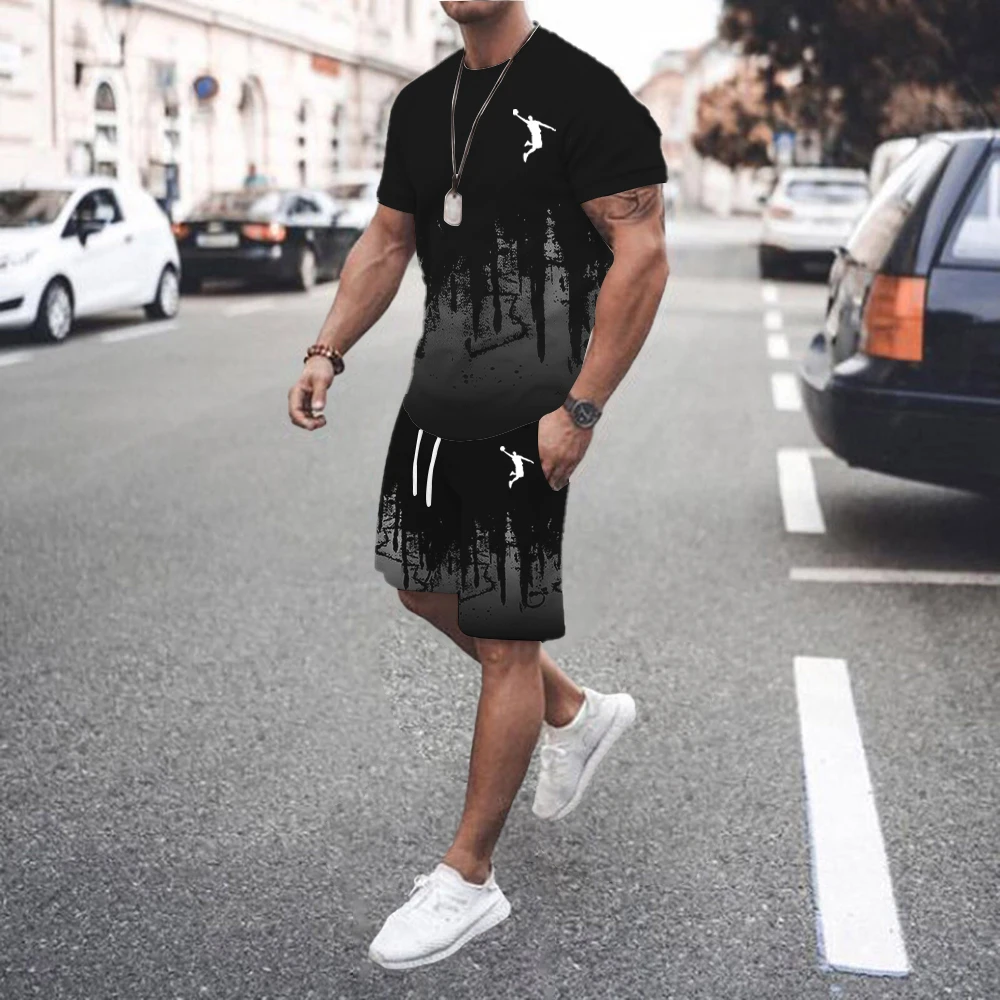 2024 Summer Fashion Men's Sportswear short sleeved T-shirt Set Leisure Short Sleeve Set Jogging Gym Suit Men's two-piece set