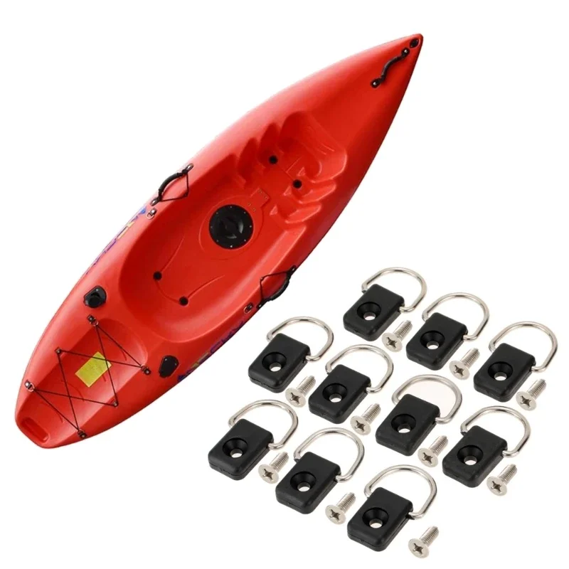 6Pcs Steel Lashing Rings Kayaking Kayak Fishing Rigging D Buckle Tie Down Loop Kayak Rigging with Screws D Ring for Canoes Boat