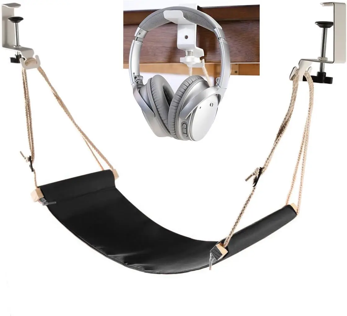 Foot Hammock Under Desk FootRest | Adjustable Office Foot Rest Under Desk | Portable Desk Foot Hammock with Headphone Holder Urn