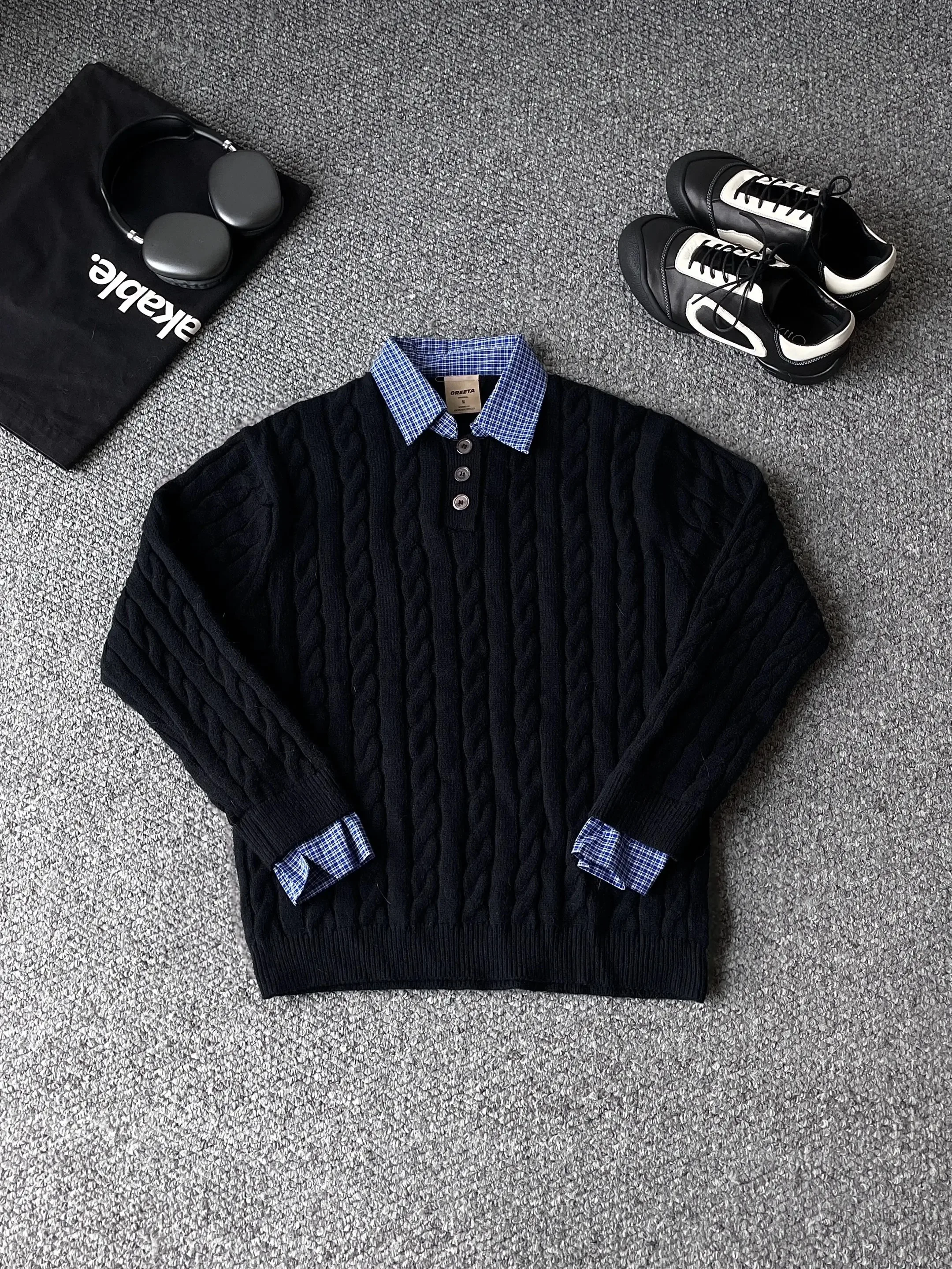 

Ykee Мужской вязаный свитер Bla Осень-зима Свободный крой Camere Feeling Twist Трикотаж Lazy Sle Faionable