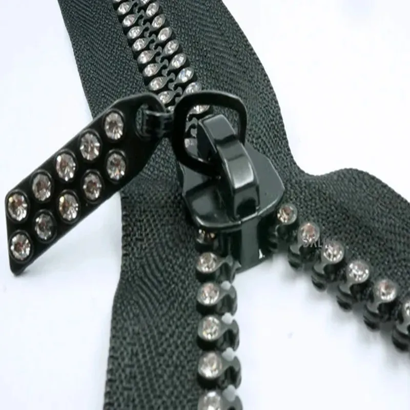 1 Pcs 60/70/80cm Rhinestone 10# Zipper High Quality Shiny Open-End Zippers For Sewing Diy Jacket Coat Clothing Accessorise