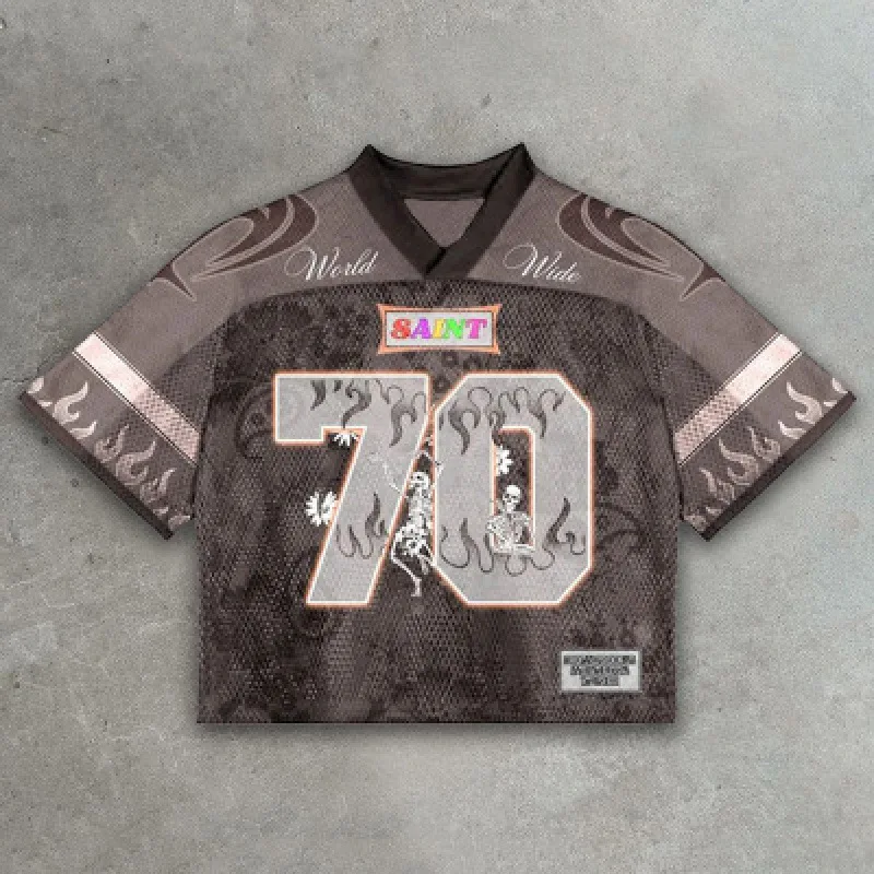 Y2K English Printed 3D Baseball Sports Short Sleeved Men's Loose Casual Street T-shirt Football Jersey Motorcycle Sports T-shirt
