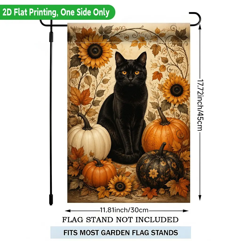 2D Flat - 2D Flat Printing Garden Flag 1pc, Autumn Cat And Pumpkin Display Single-Sided Printed Garden Flag, Suitable for Party Outdoor Indoor Home Decor Garden Flag, for party Decoration Supplies, for Lawn, Garden Decor, Flagpole Not Included
