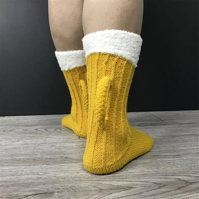 3D Beer Mug Socks Cartoon Beer Mug Novelty Winter Socks Stretchy Floor Socks For Sports Outdoors Hiking And Home