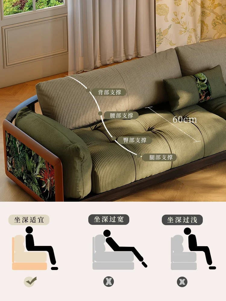 French retro, straight row sofa, American medieval style, green fabric sofa