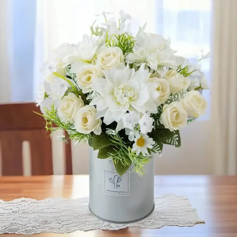 1PC 인공 장미 꽃 웨딩 홈 침실 장식 신부 꽃다발 정원 가짜 실크 달리아 수국 꽃병 보드 야외