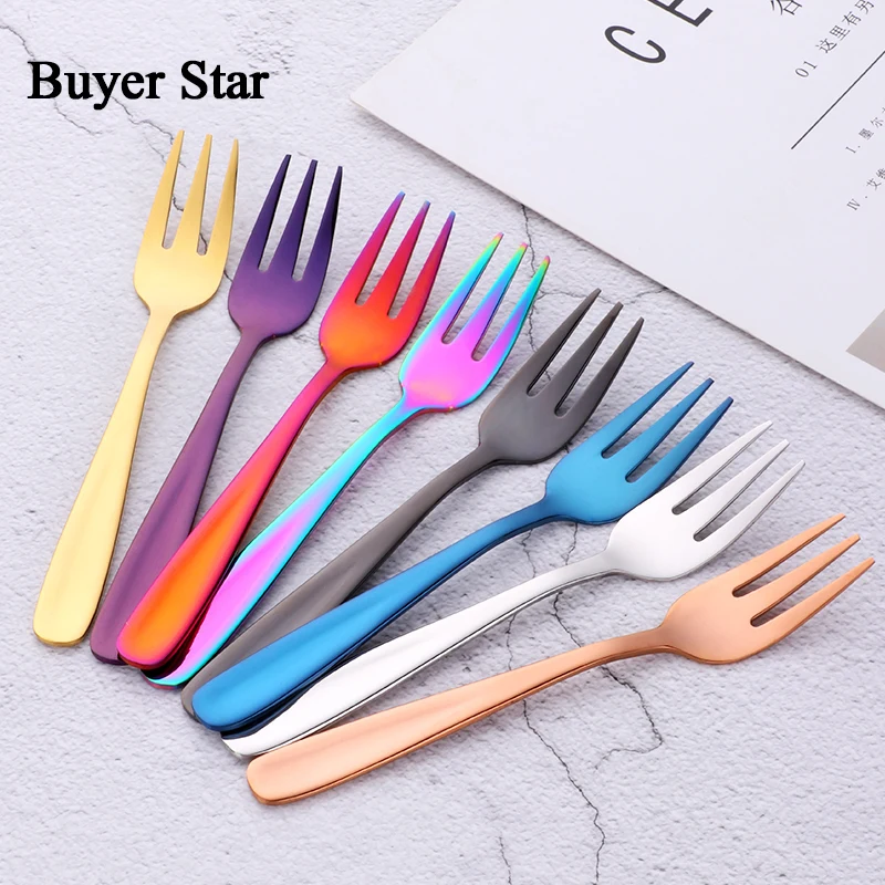 

6Pcs/lot Wholesale Gold Cake Forks Stainless Steel Mini Fork Thick Cutlery Fruit Fork Metal Dessert Fork for high tea Party