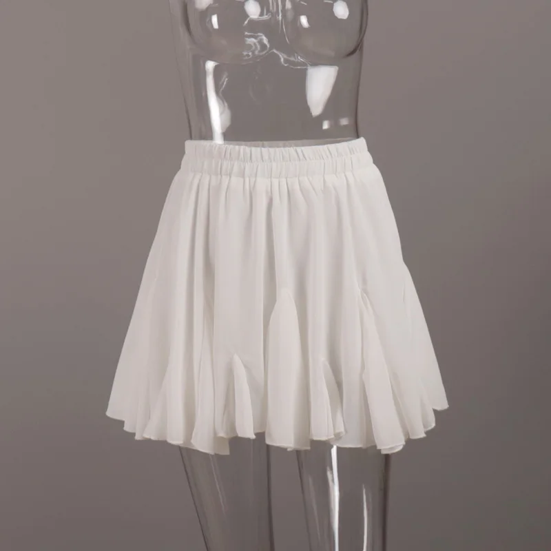 Women's Summer White Mini Skirt High Waist A-Line Vintage Ruffle Tennis Style Black Elastic Waist Cute Ruffle Short Skirts