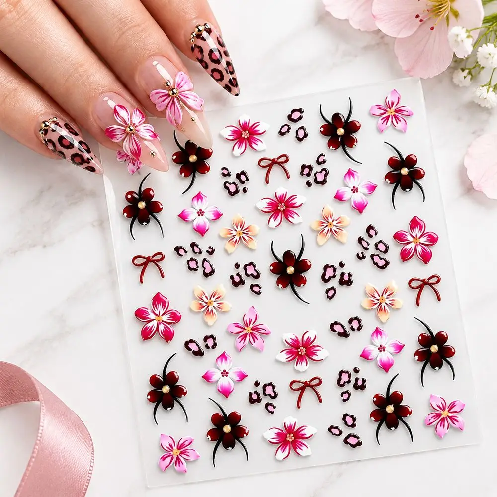 1Pc Acrylic Nails 5D Flower Stickers Embossed Self Adhesive Floral Decals Sliders Professional Nail Salon Manicure Decor