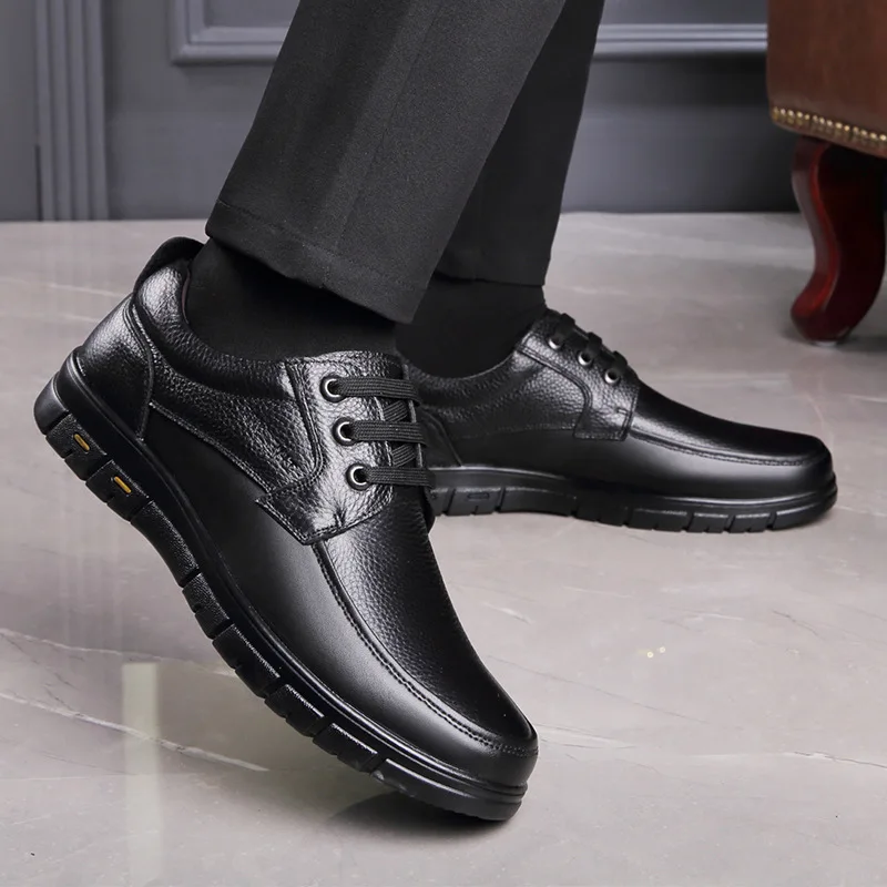Handmade Leisure Men Shoes New Trendy Minimalist Work Shoes With Lace Up Middle-Aged Dad Formal Casual Business Leather Shoes