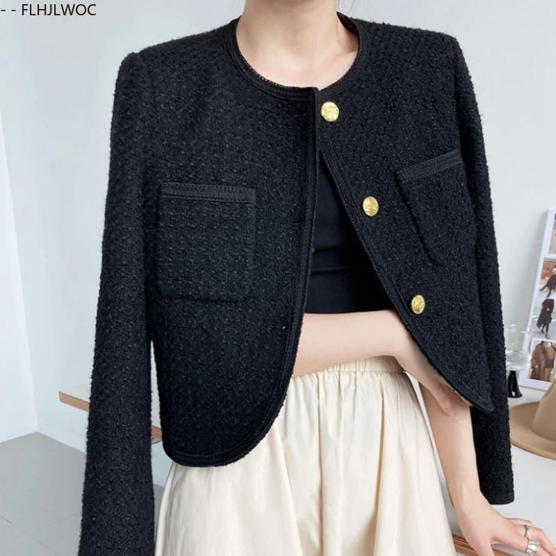 Small Short Coats 2025 Autumn Winter Outerwear New Women Office Lady French Design Chic Korea Pockets Cute Japan Blazer Jackets