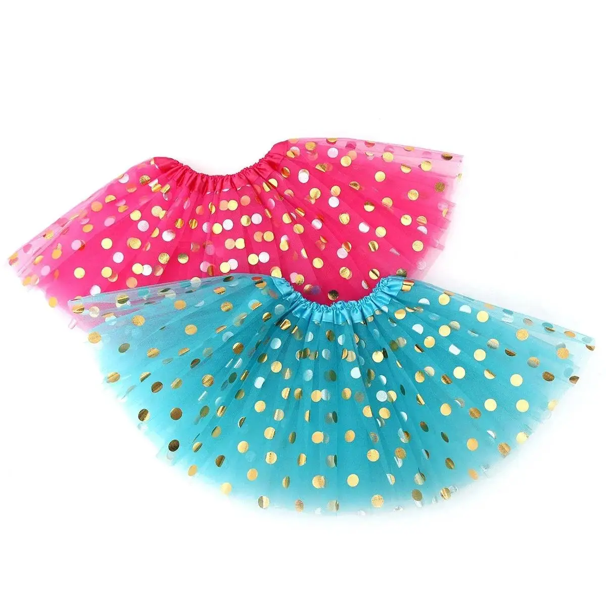 Jupe tutu à pois ronds pour filles, vêtements de danse pour enfants, jupe de princesse étoile, 3 couches, style d'été, mode