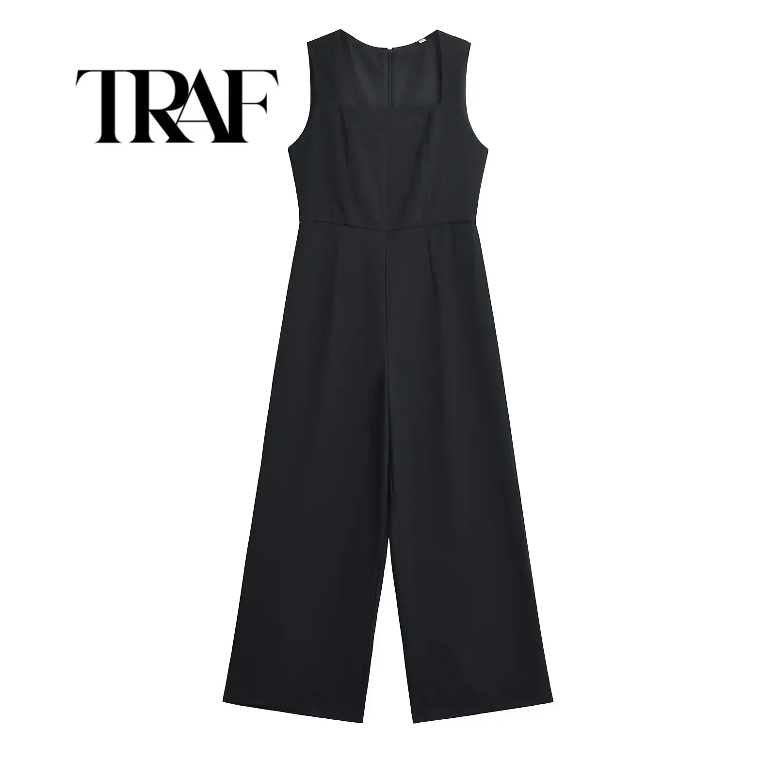 TRAF Autumn One Piece Outfit Square Neck Women Jumpsuits Women Solid Color Asymmetric Long Jumpsuit Women Elegance  ﻿