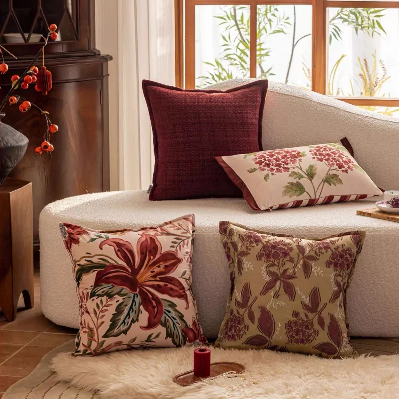 Vintage Floral Pillow Cover Set | Textured Woven & Printed Cushion Cases | Warm Tone Farmhouse Sofa Bedroom Decor Throw Pillows