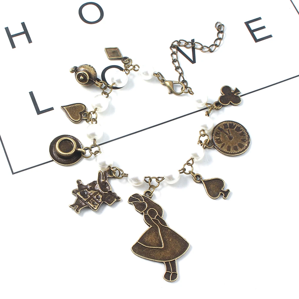 Alice in Wonderland Bracelet March Hare Rabbit The Red Queen Cosplay Charm Bracelet for Women Men Gift Accessories