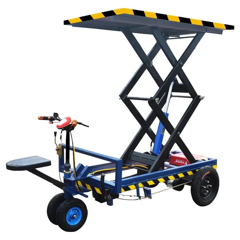 

Small electric hydraulic lift flatbed truck Mobile lifting platform Scissor fork construction site lift tool cart