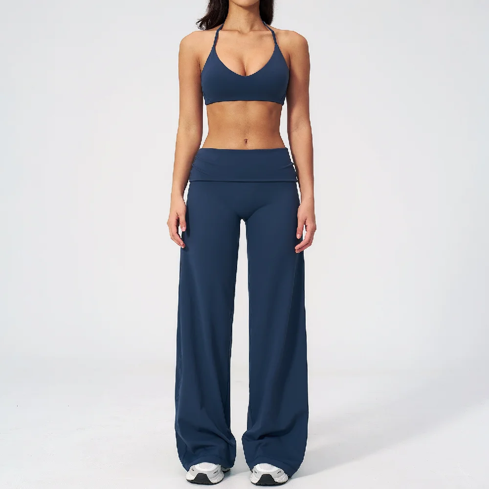 Two Piece Yoga Suit Women Yoga Clothes Beautiful Sexy Back Sports Tops High Waist Flared pants Female Fitness Set Sports Outfits