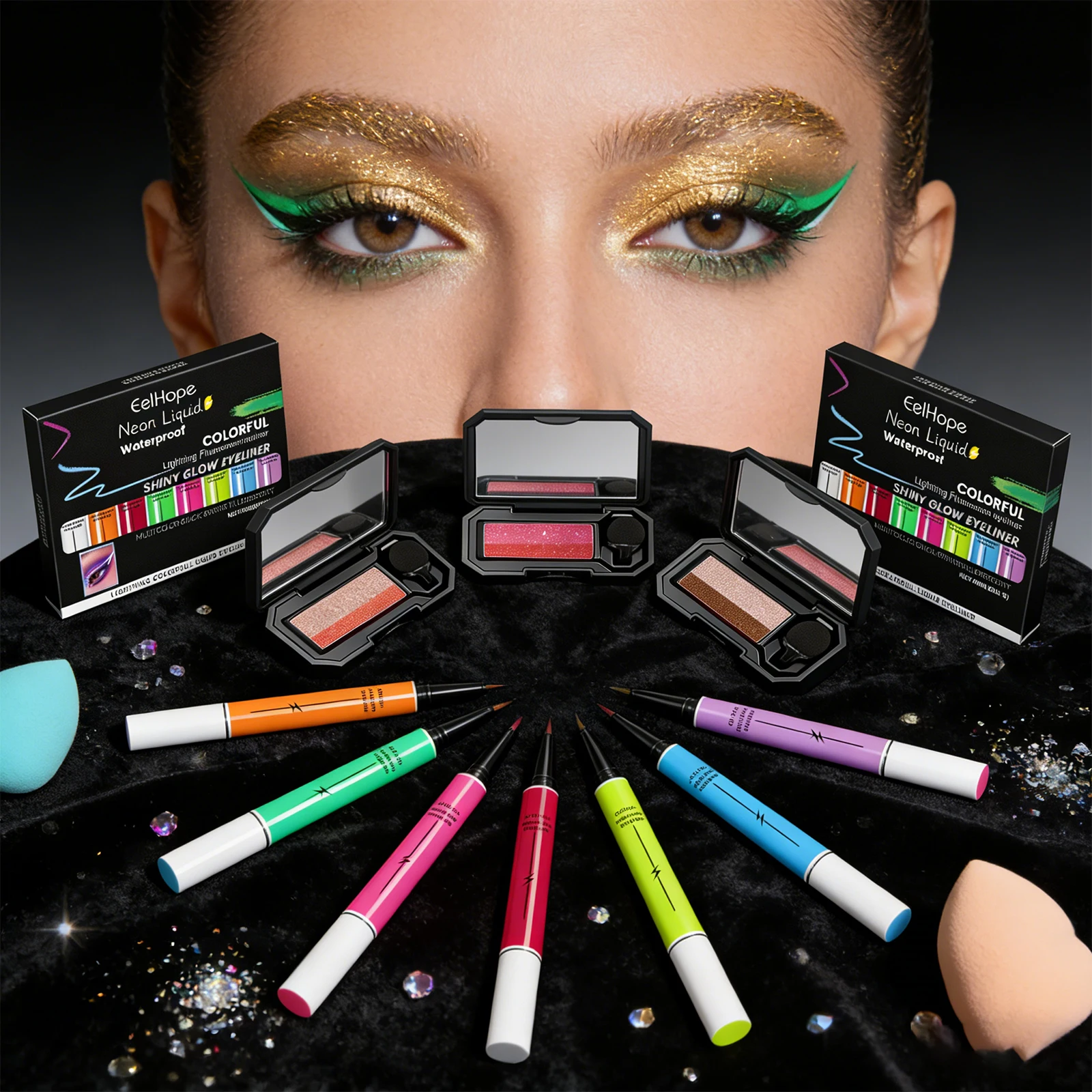 아이 섀도우 팔레트 샤이니 글로우 방수 아이라이너 펜슬 세트 오래 지속되는 메이크업 키트 얼룩 방지 데일리 파티 초보자용