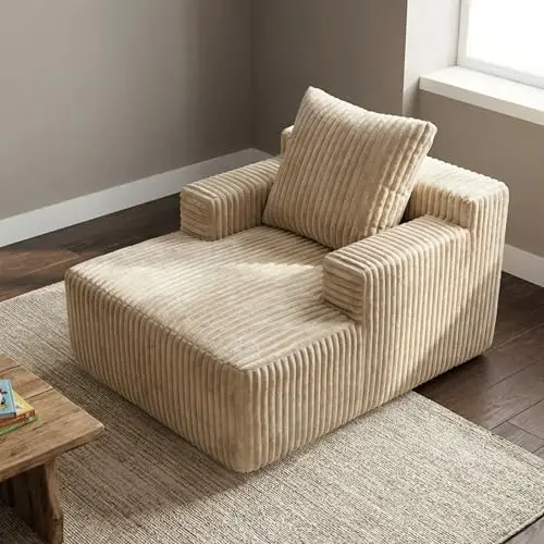 Chaise Lounge Chair for Kids & Adults, Plush Velvet Corduroy Boneless Sofa in a Box, Compact Deep Seat for Bedroom