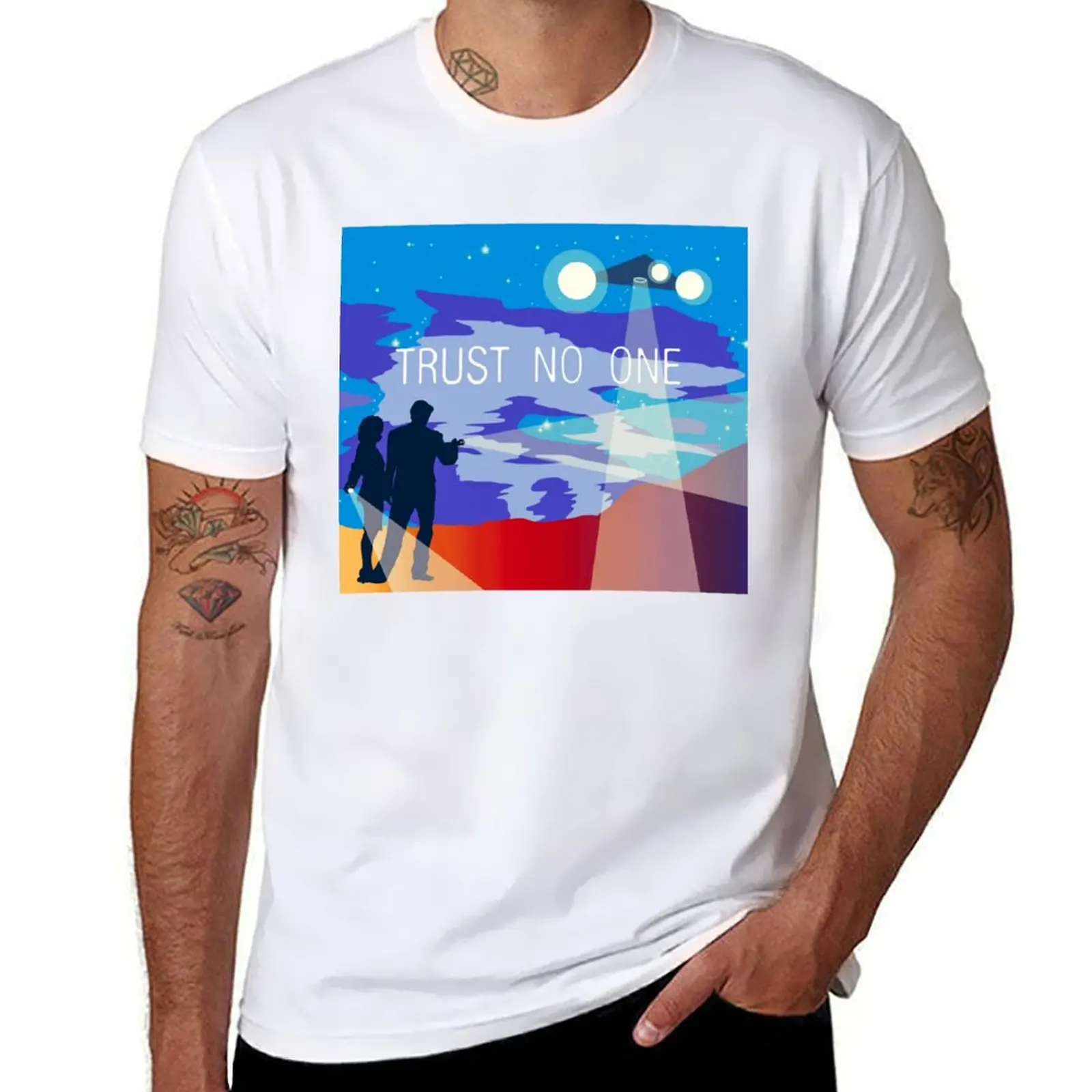 

The X Files Trust no one Mulder and Scully T-Shirt cotton t shirts man 100% man t shirt heavy cotton T-Shirt