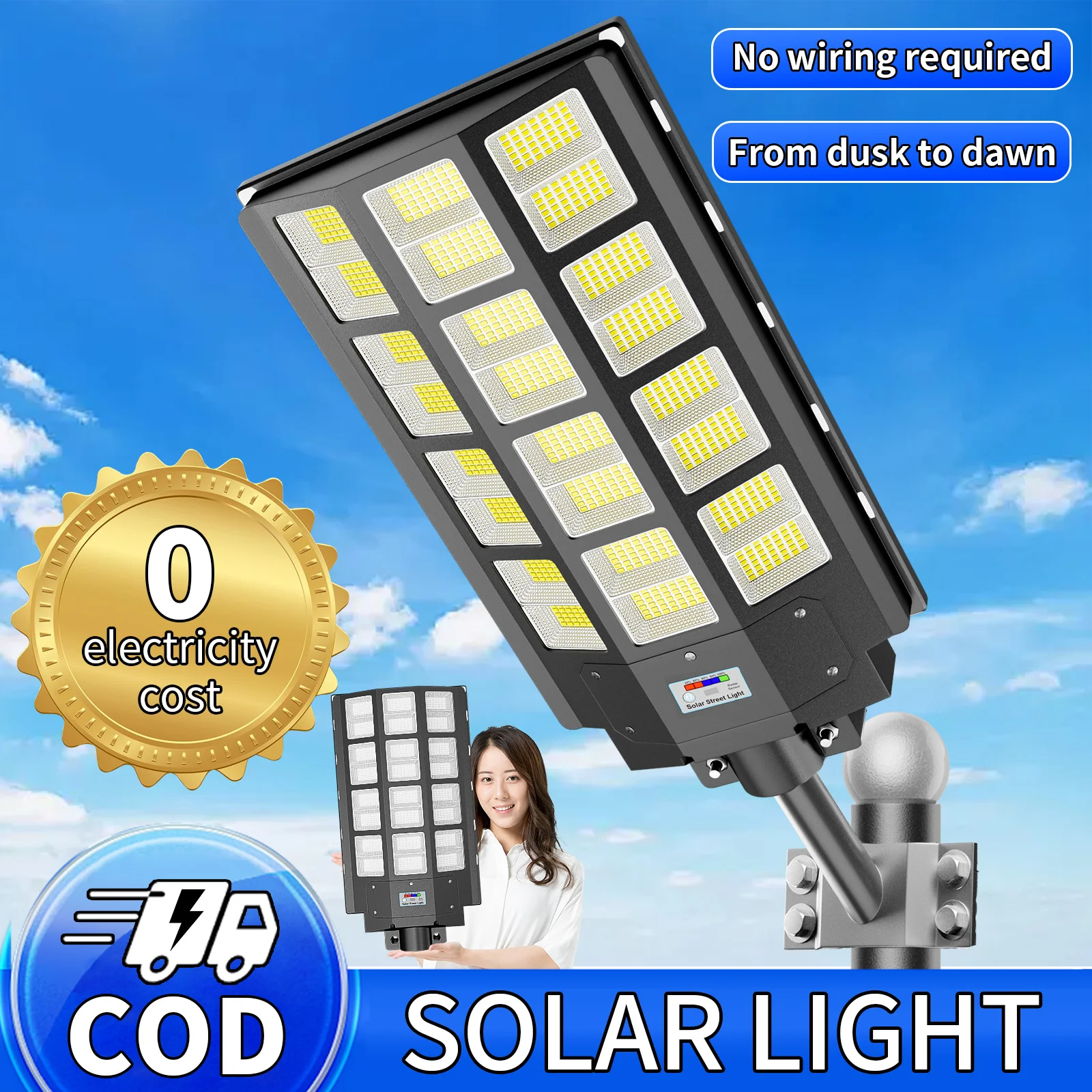 

5000W Solar Street Light 300000Lm Solar Road Lighting Parking Lot Light Commercial Dusk to Dawn 6500k IP65 Waterproof LED with R