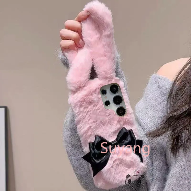 Winter Hairy Cute Bunny Ears Fluffy Phone Case For OPPO Realme 15 5G 14 13 12 Pro Plus 11 10 9 8 7 6 5 14X 9i 8i 6i 5i Girl Gift