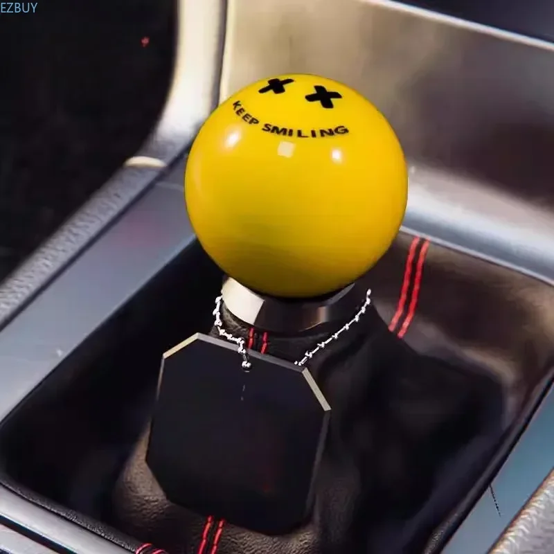 Car Gear Shift Knob: Custom Yellow Acrylic Smiley Face Shift Knob for Manual Transmission - Car Interior Decorative Accessory