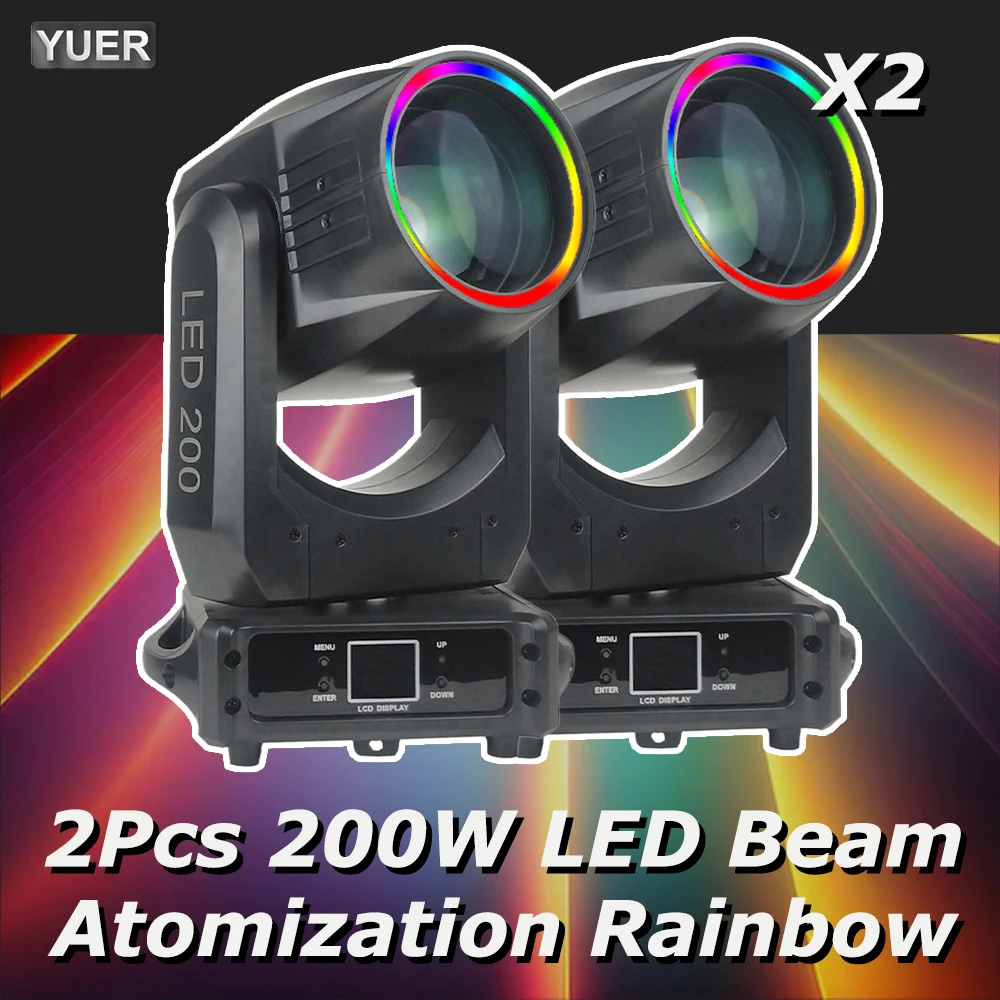 2Pcs/lot 200W LED Moving Head Light Beam Spot Wash Atomization Rainbow Effect 8+16+24 Rotating Prisms For Stage DJ Party DMX512