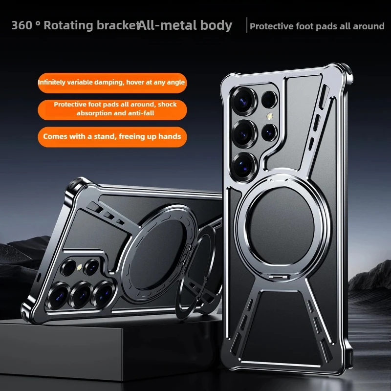 

Metal Phone Case for Samsung S25 Ultra Frameless Hollow Out Bare Metal with MagSafe stand fulcrum Case for S24 S23 Ultra