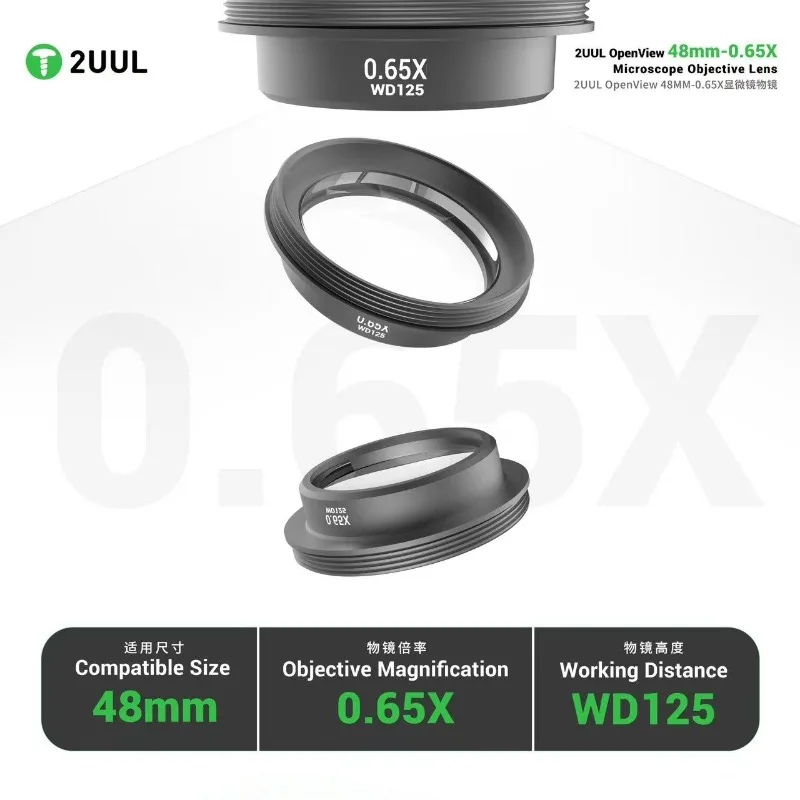 2UUL MS06 OpenView 48mm 0.65X Microscope Barlow Objective Lens WD125 for Phone Repair PCB Soldering Inspection view 4
