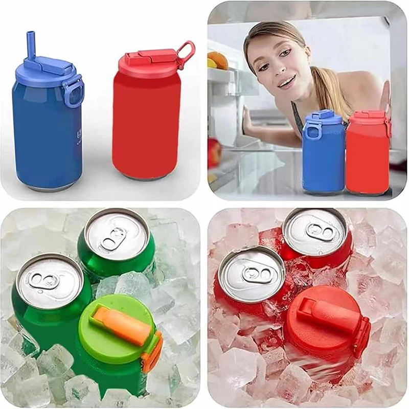 Tapa de lata de Soda portátil, tapa de lata de Soda de paja de silicona reutilizable, adecuada para bebidas enlatadas, zumo de cerveza, 1 Uds. Con 2