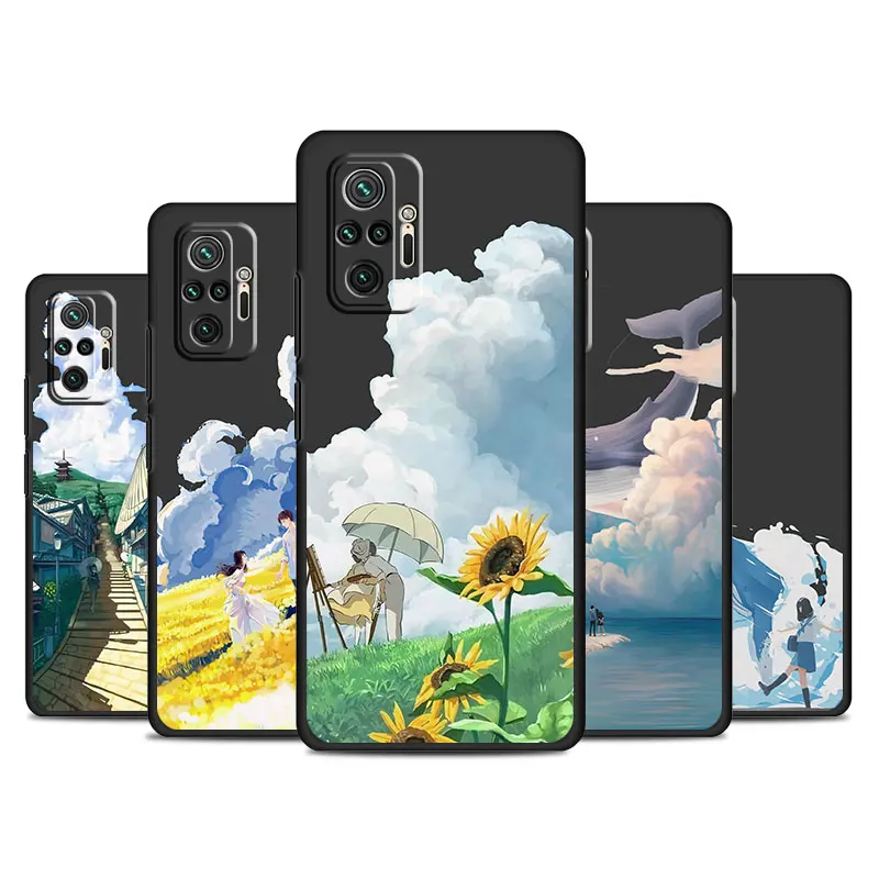 phone Cases for Xiaomi Redmi Note 9 13 case 11S 13C 10 5G 12 Pro 12S 12C 7 fundas Antiscratch cover Japanese Art Drawing Anime