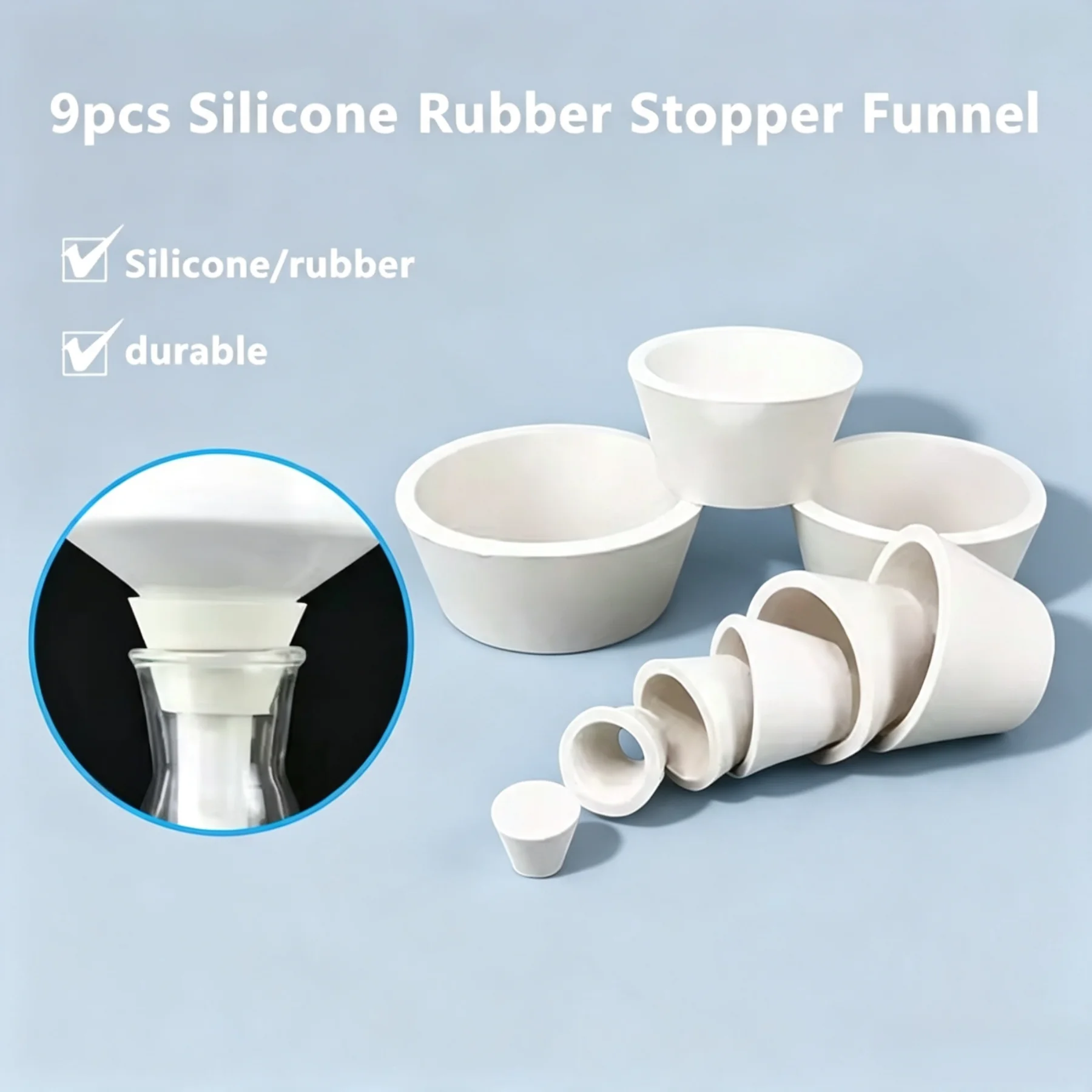 WESTTUNE Filter Adapter Cones 9 Pack White Wear-Resisting Tapered Collar Rubber Stopper Buchner Funnel Flask Cones Adapter Set