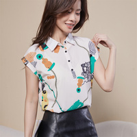 Women Spring Summer Style Blouses Shirt Lady Casual Short Sleeve Turn-down Collar Printed Casual Loose Tops