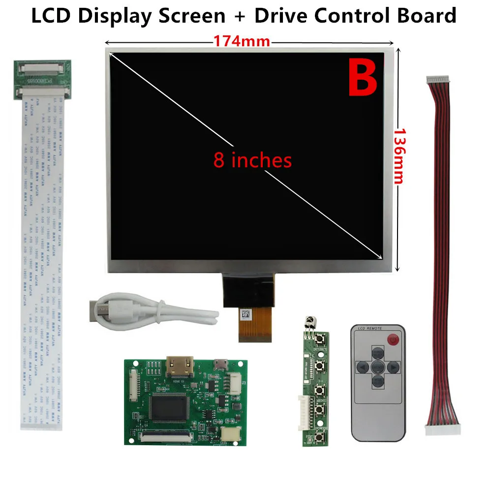 Imagem -03 - Universal Lcd Display Screen Driver Control Board Monitor Portátil Faça Você Mesmo Raspberry pi Banana pc pi Hj080ia01e 4:3 Ips 8