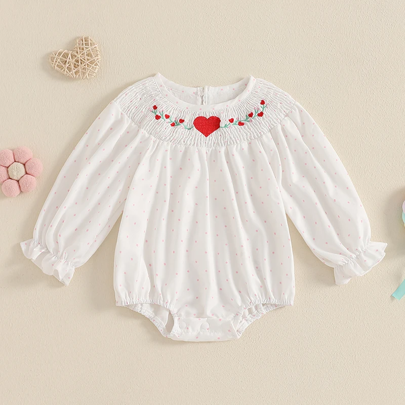 Baby Girls Romper Fashion Clothes Casual Dot Print Heart Embroidered Long Sleeve Jumpsuits for Newborn Infant Toddler